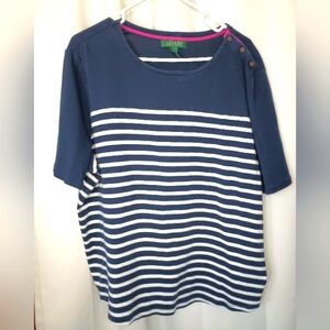 Lauren Ralph Lauren Womens 3X Nautical Striped Top Navy White Button Cotton